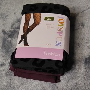 *SOLD*    Joyspun Women's Leopard and Opaque Tights, 2 pk, XL, New With Tags